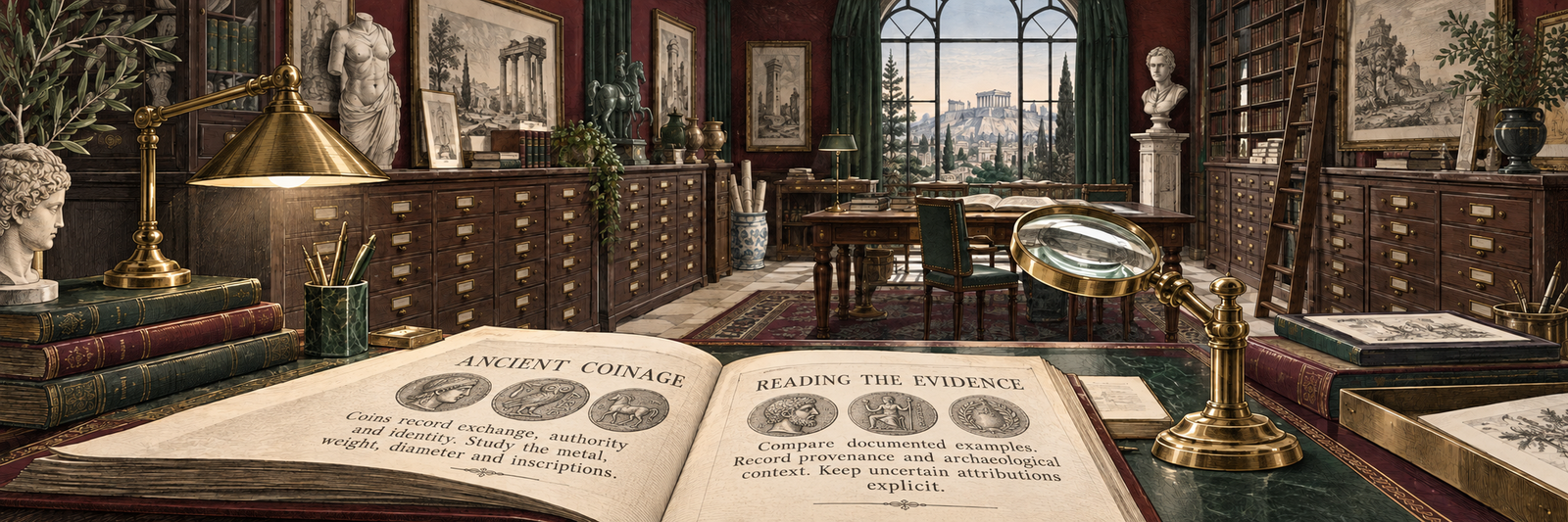Editorial illustration of a scholarly archive