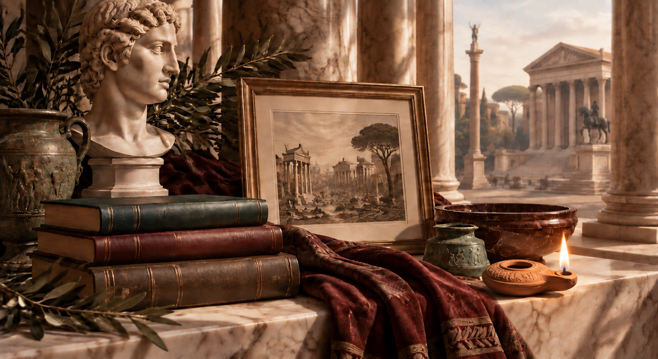 The Bazaar: books, a lamp and classical artwork